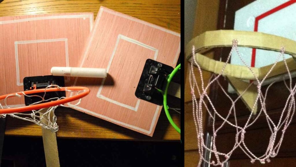 homemade basketball hoop of cardboard