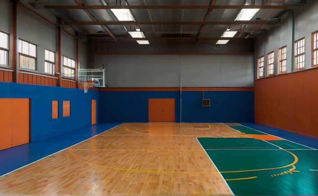 Indoor basketball court made of