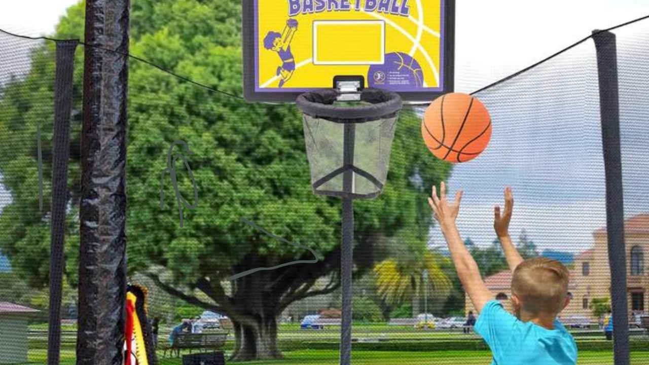 Trampoline basketball hoop installation