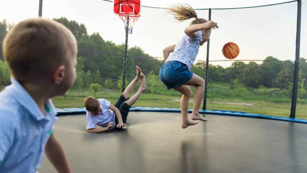 Trampoline basketball hoop installation