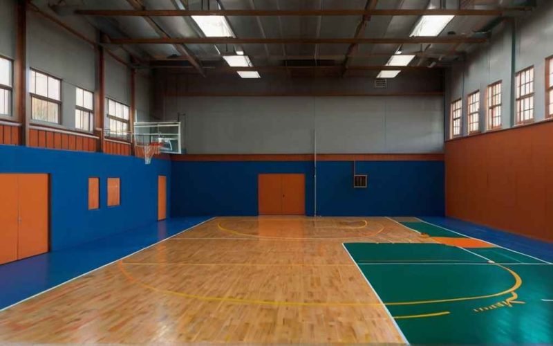 What are indoor basketball courts made of?