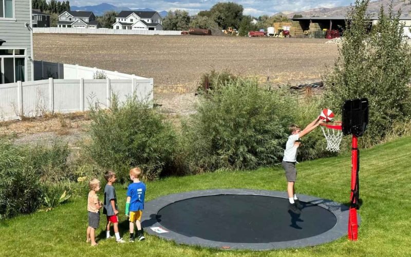 Trampoline Basketball Court Backyard